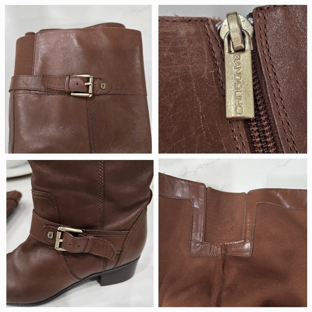 Bandolino Coppa Brown Leather Side Zip Knee Harness Riding Boots Women's Size 8M - Picture 5 of 16